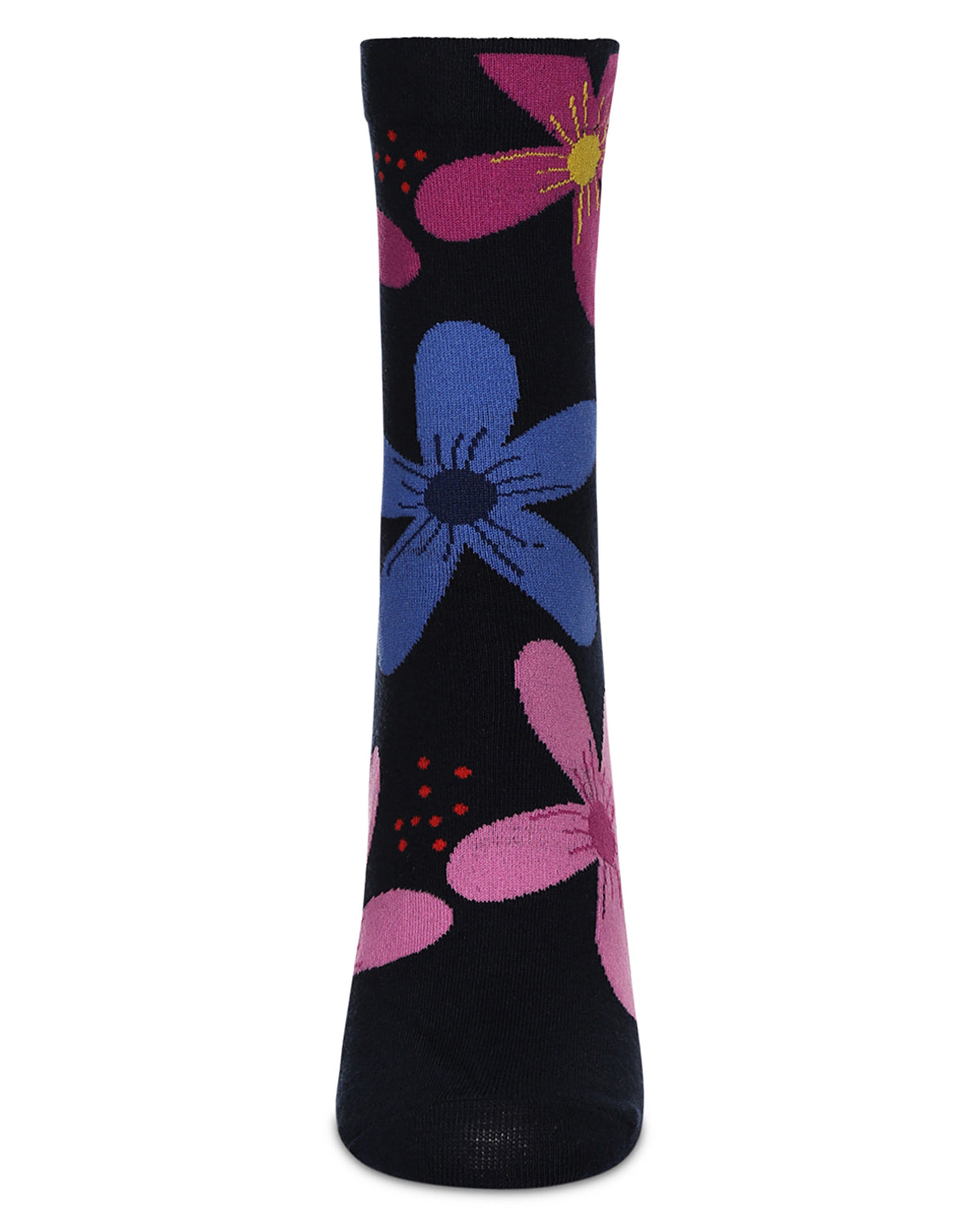 Women's Garden Floral Combed Cotton Crew Socks : Color: Bright Navy