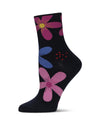 Women's Garden Floral Combed Cotton Crew Socks : Color: Bright Navy