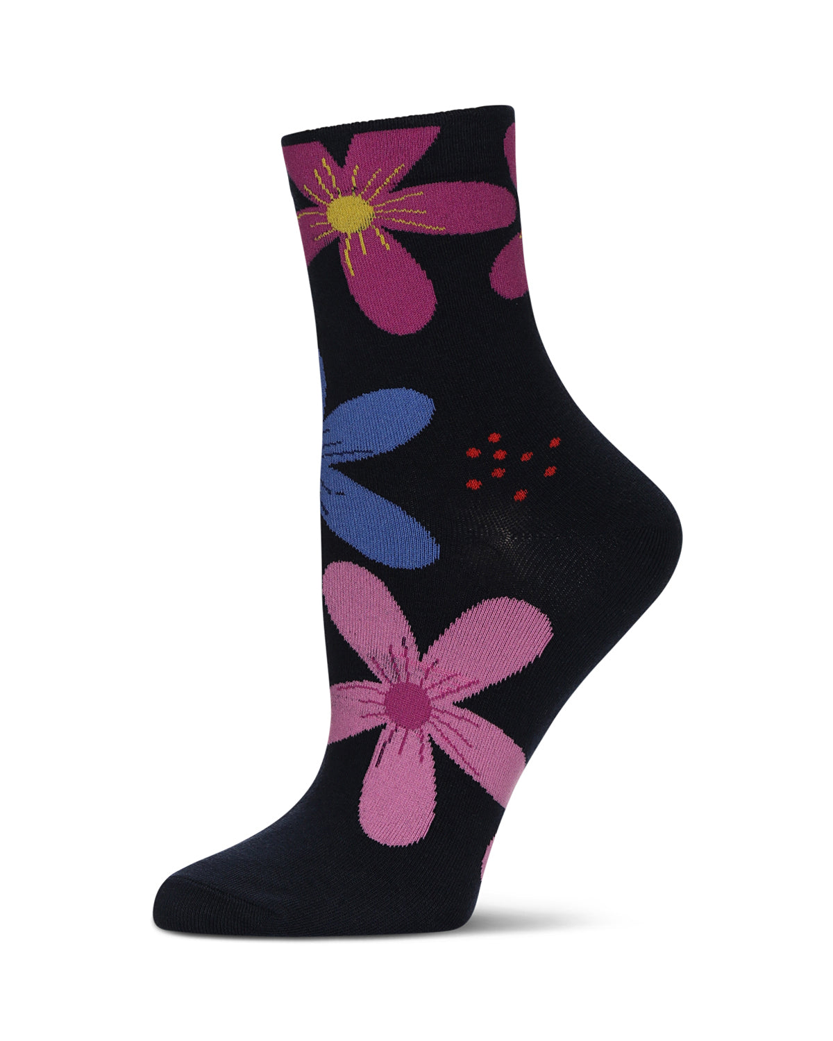Women's Garden Floral Combed Cotton Crew Socks : Color: Bright Navy