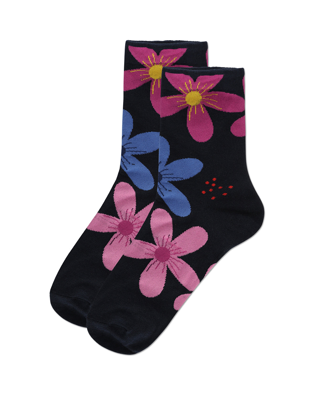 Women's Garden Floral Combed Cotton Crew Socks : Color: Bright Navy