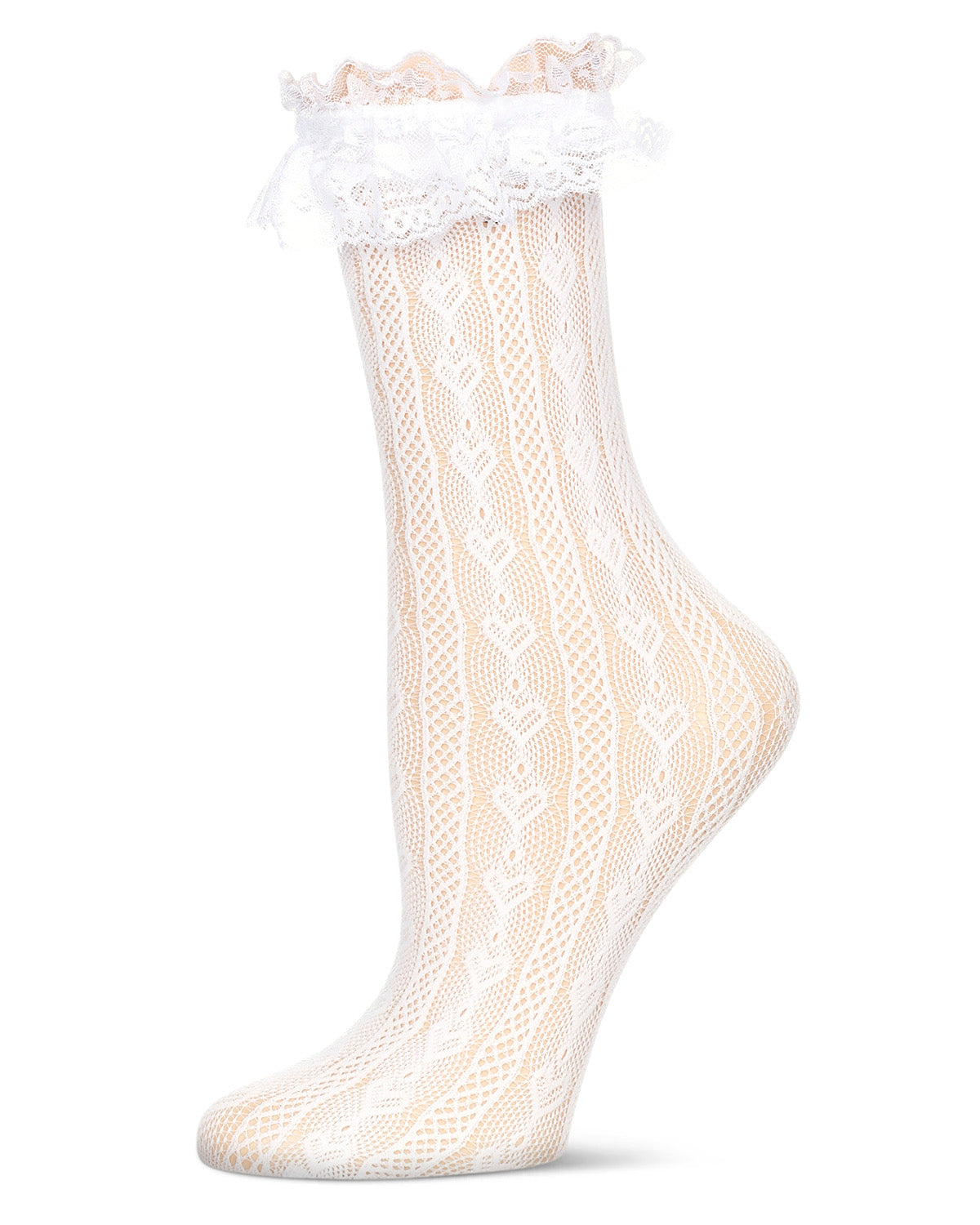 Women's Heart Vine Lace Crew Socks : Color: White
