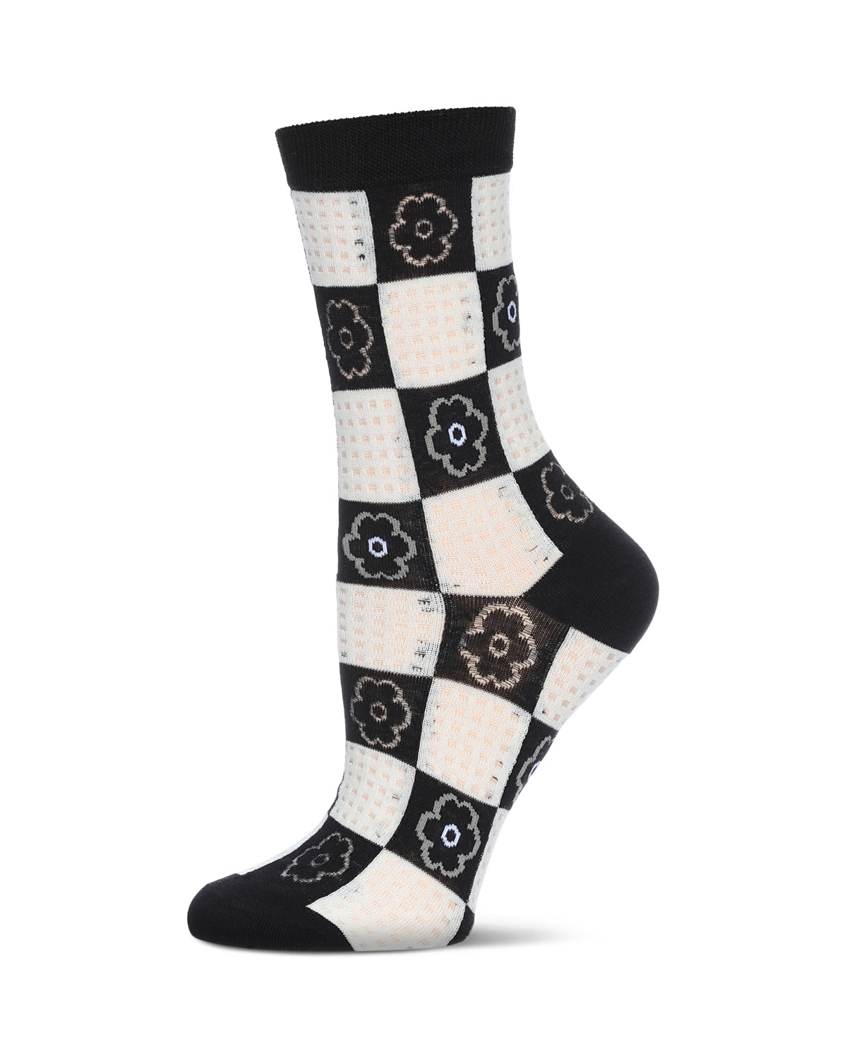 Women's Daisy Squared Crew Socks : Color: Black