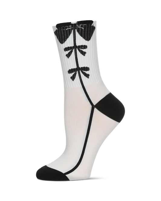Women's Ribbed Bow Trio Crew Socks : Color: White