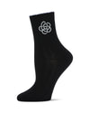 Women's Beaded Blossom Knit Rib Crew Socks : Color: Black