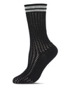 Women's Pointelle Knit Striped Crew Socks : Color: Black