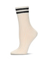 Women's Pointelle Knit Striped Crew Socks : Color: Ivory