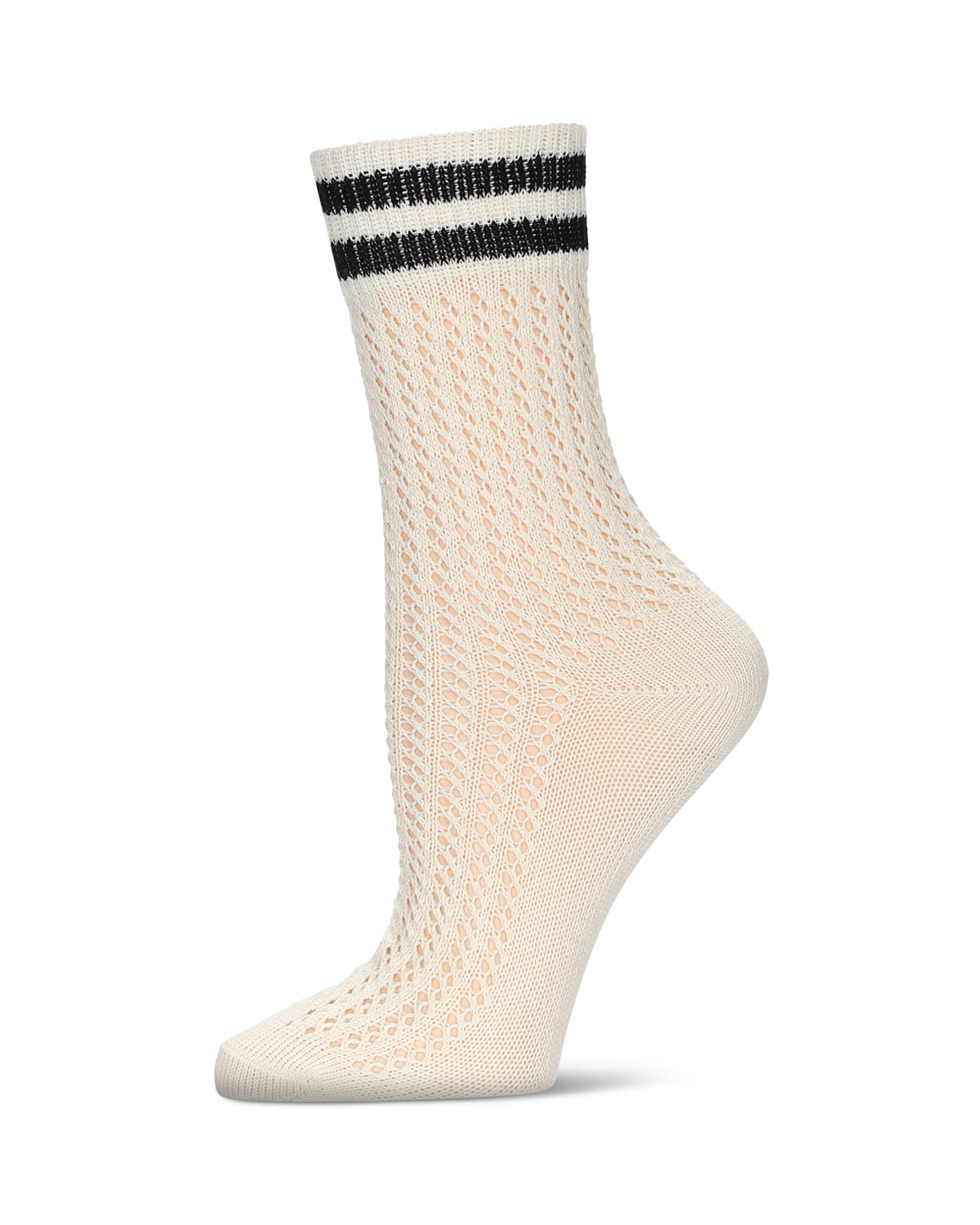Women's Pointelle Knit Striped Crew Socks : Color: Ivory