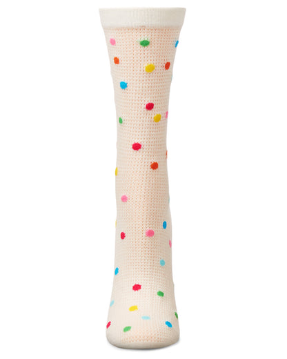 Women's Openwork Dotted Crew Socks : Color: Ivory