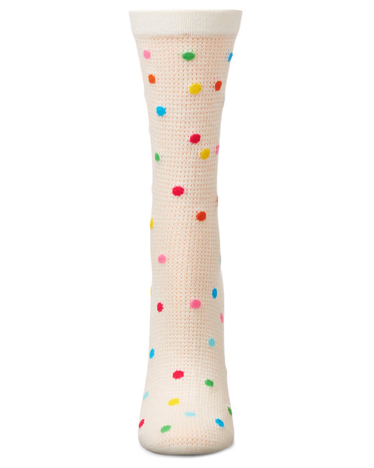 Women's Openwork Dotted Crew Socks : Color: Ivory