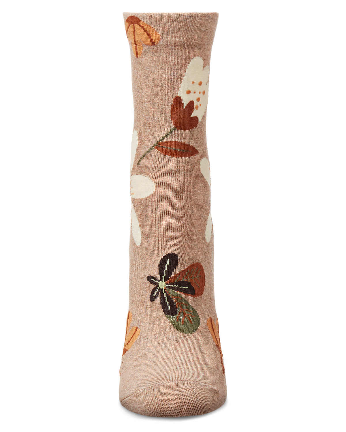 Women's Combed Cotton Floral Crew Socks : Color: Oatmeal