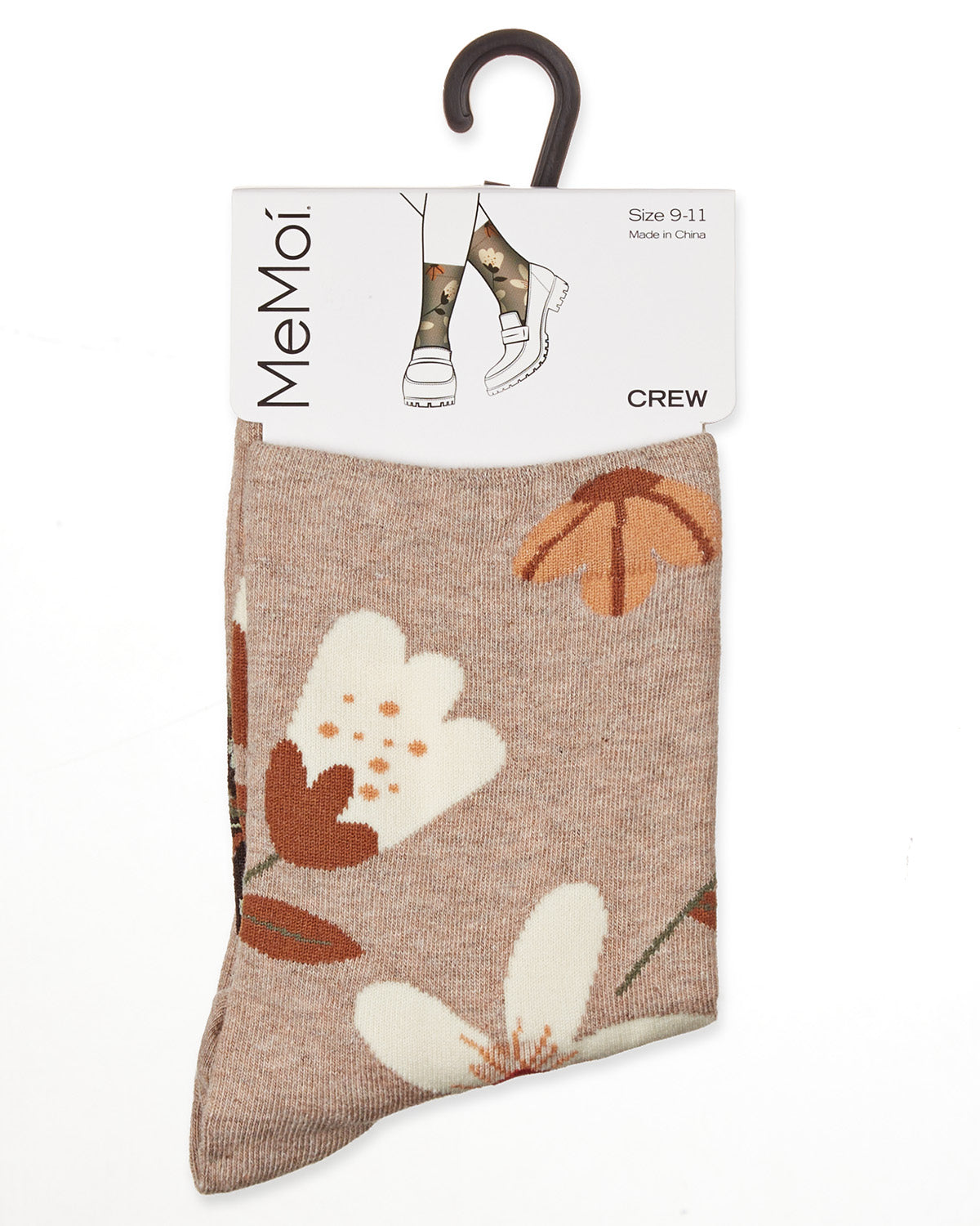 Women's Combed Cotton Floral Crew Socks : Color: Oatmeal