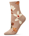 Women's Combed Cotton Floral Crew Socks : Color: Oatmeal