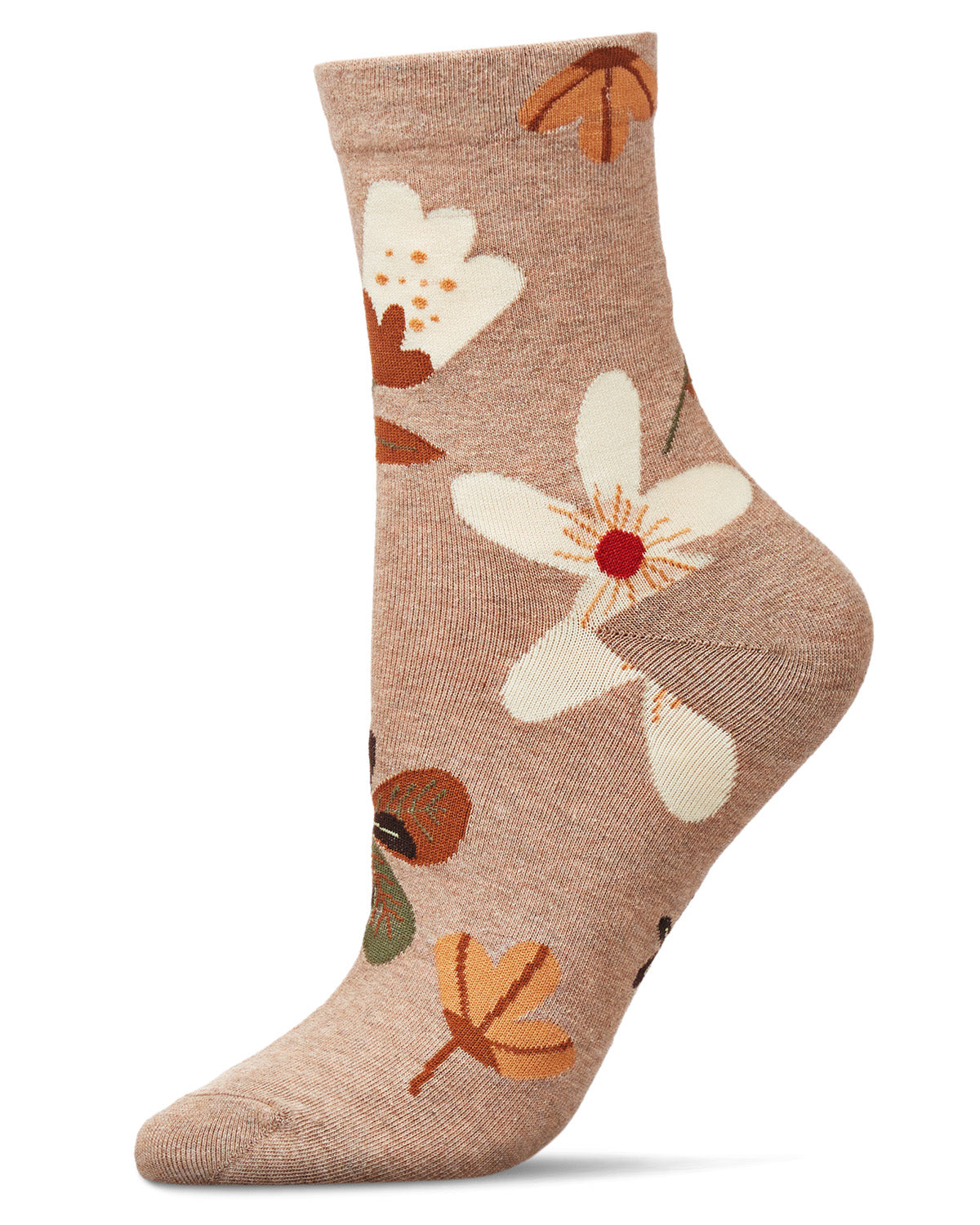 Women's Combed Cotton Floral Crew Socks : Color: Oatmeal