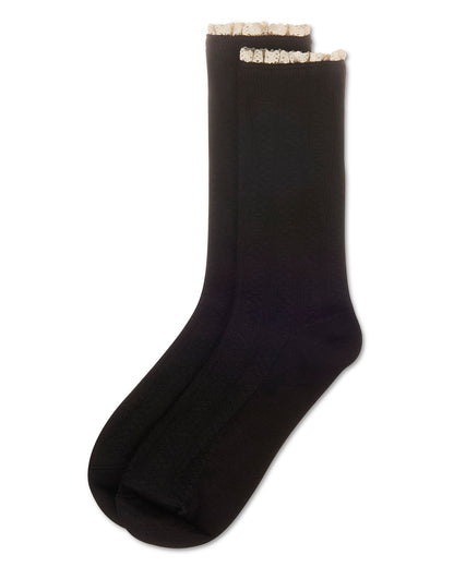 Women's Prairie Lace Crew Socks : Color: Black