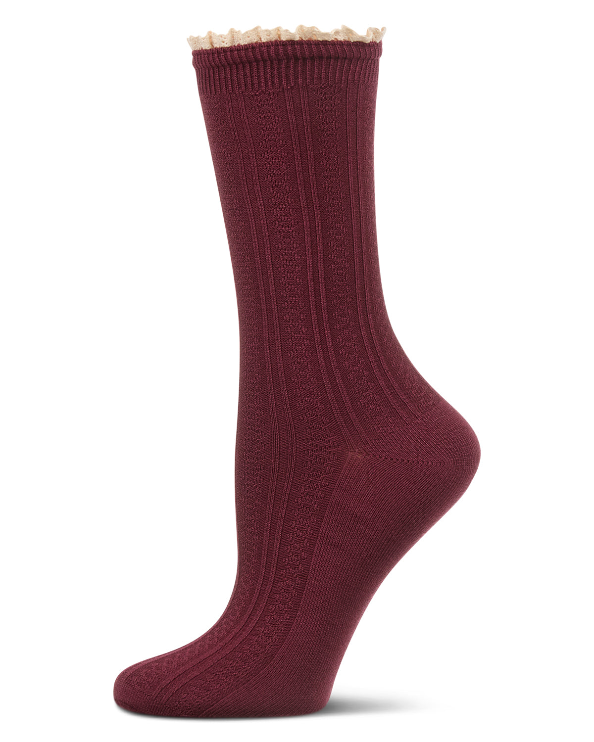 Women's Prairie Lace Crew Socks : Color: Burgundy