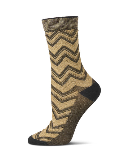 Women's Shimmer Chevron Crew Socks : Color: Black