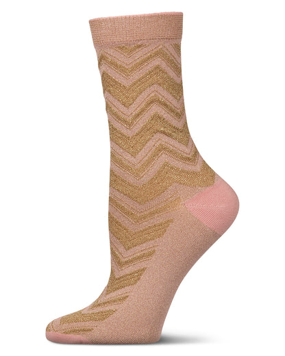 Women's Shimmer Chevron Crew Socks : Color: Rose Gold