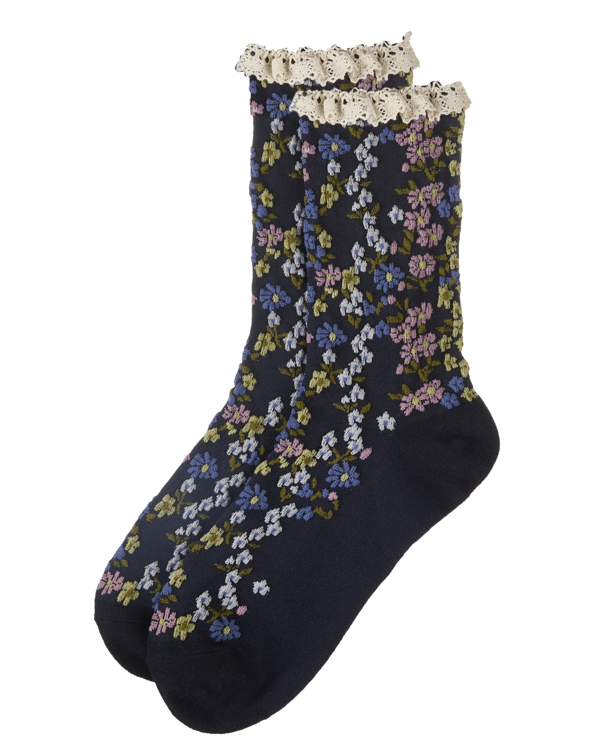 Women's Liberty Floral Lace Cuff Crew Socks : Color: Black
