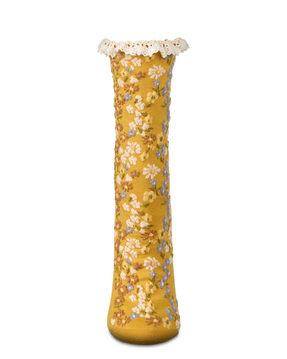Women's Liberty Floral Lace Cuff Crew Socks : Color: Mustard