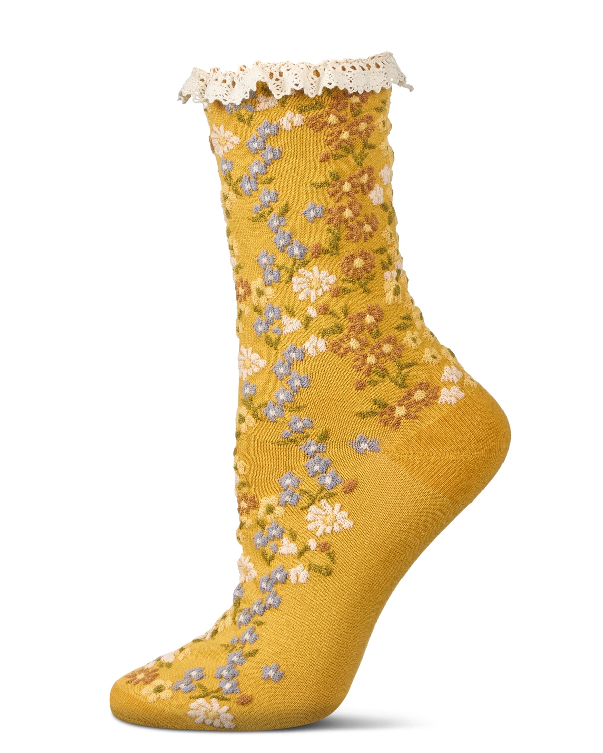Women's Liberty Floral Lace Cuff Crew Socks : Color: Mustard