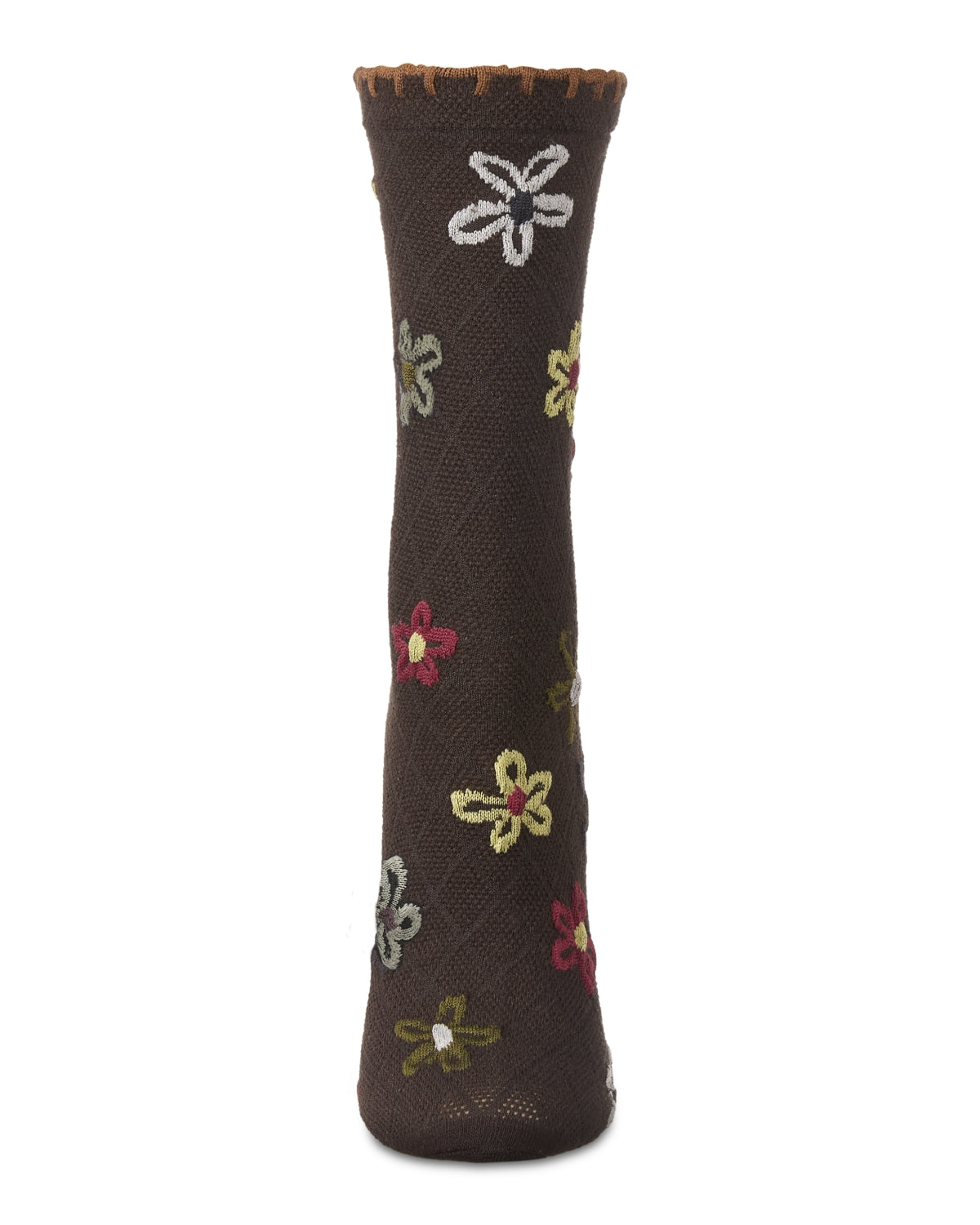 Women's Dancing Daisies Crochet Cuff Crew Socks : Color: Chestnut
