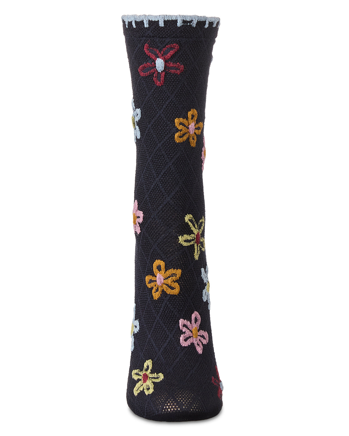 Women's Dancing Daisies Crochet Cuff Crew Socks : Color: Chestnut