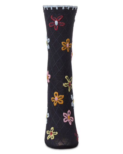 Women's Dancing Daisies Crochet Cuff Crew Socks : Color: Chestnut