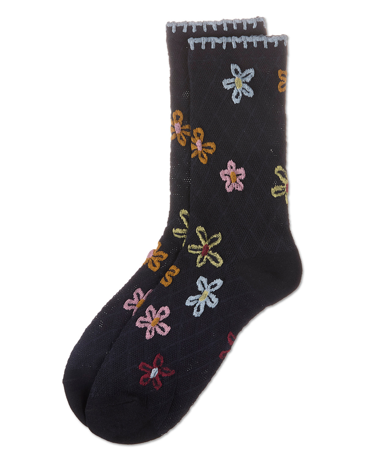 Women's Dancing Daisies Crochet Cuff Crew Socks : Color: Chestnut