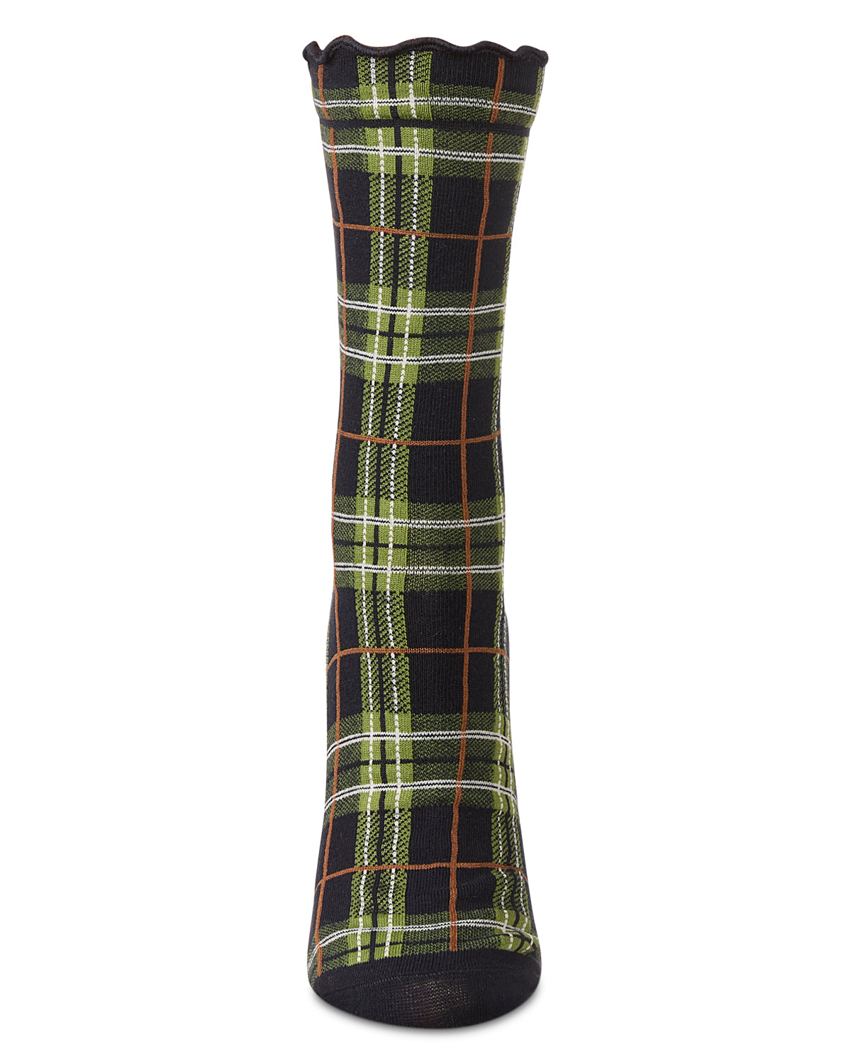 Women's Classic Plaid Lettuce Edge Crew Socks : Color: Navy
