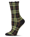 Women's Classic Plaid Lettuce Edge Crew Socks : Color: Navy
