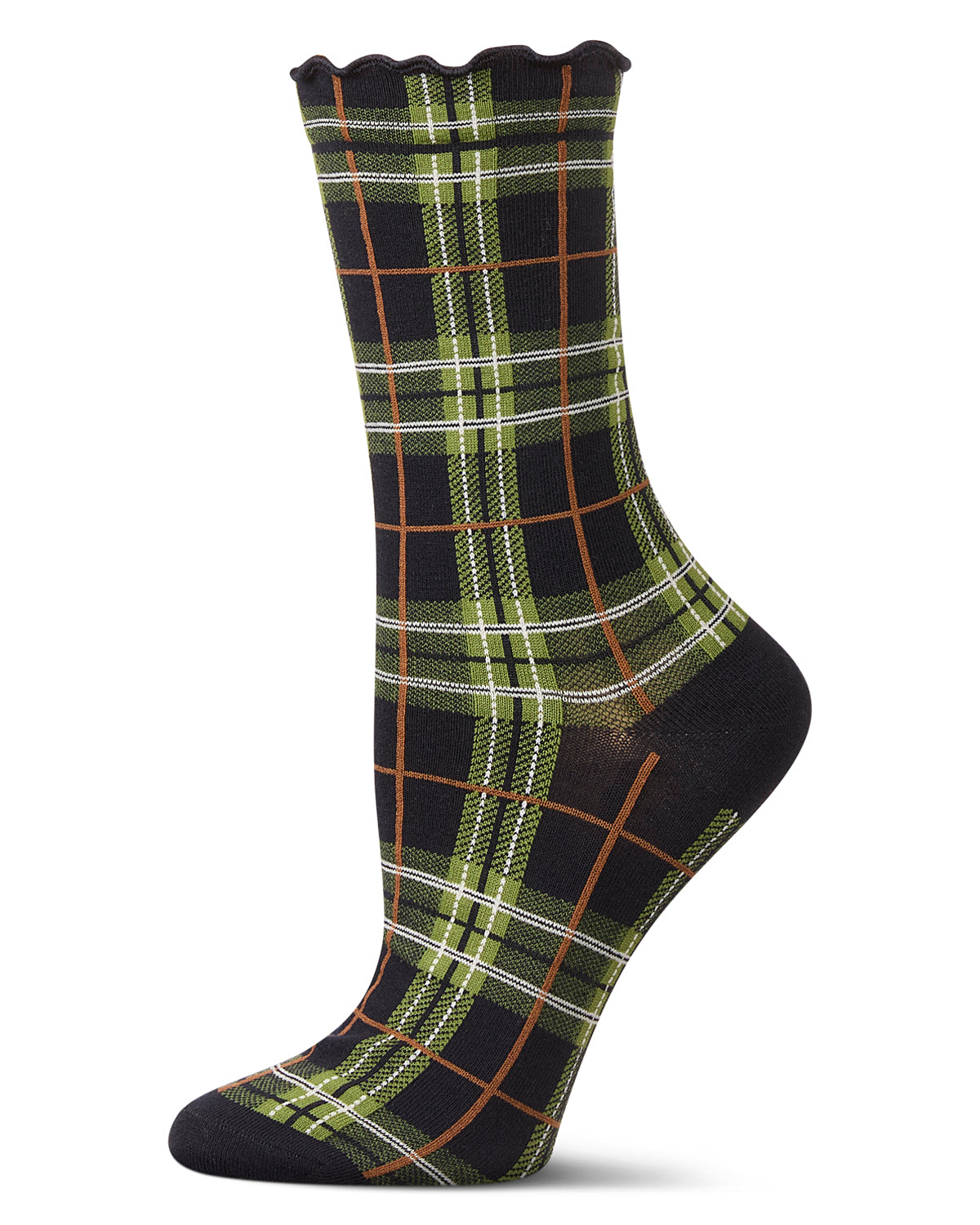 Women's Classic Plaid Lettuce Edge Crew Socks : Color: Navy