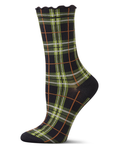 Women's Classic Plaid Lettuce Edge Crew Socks : Color: Navy