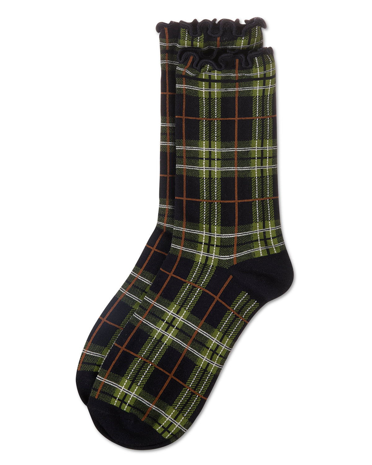 Women's Classic Plaid Lettuce Edge Crew Socks : Color: Navy
