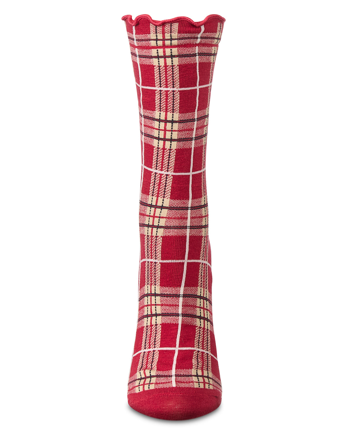 Women's Classic Plaid Lettuce Edge Crew Socks : Color: Navy