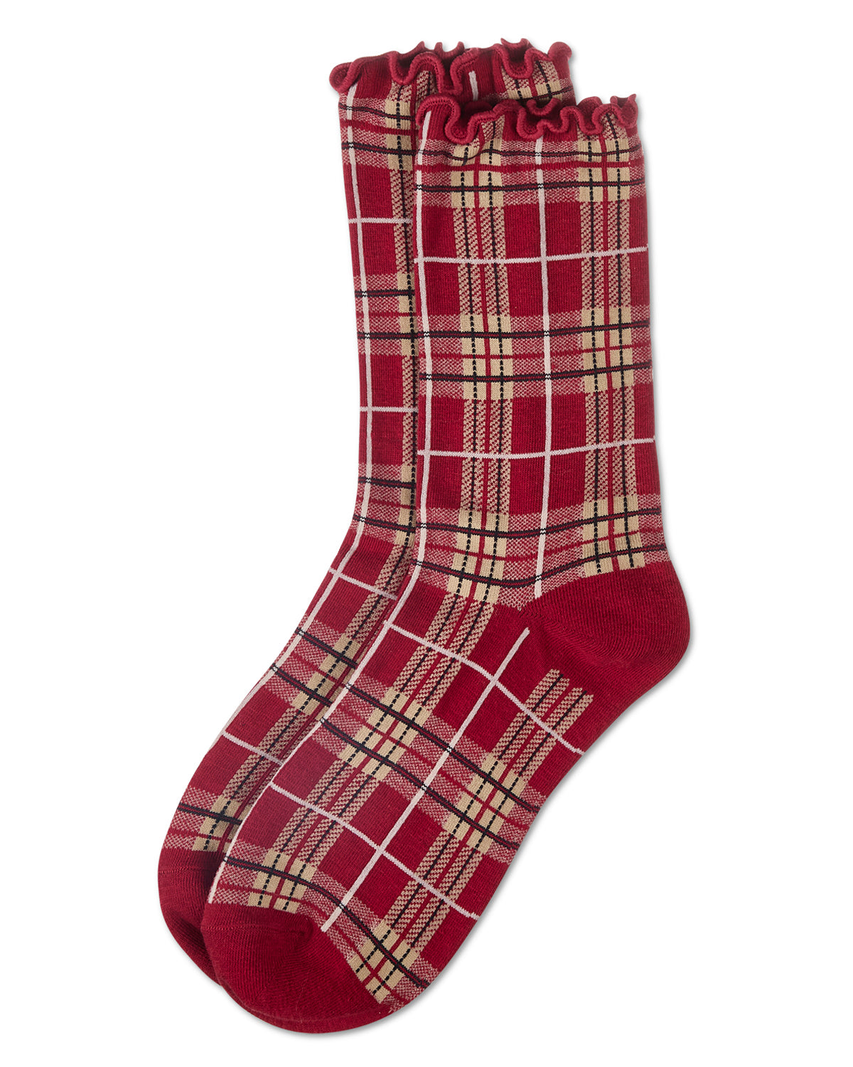 Women's Classic Plaid Lettuce Edge Crew Socks : Color: Navy