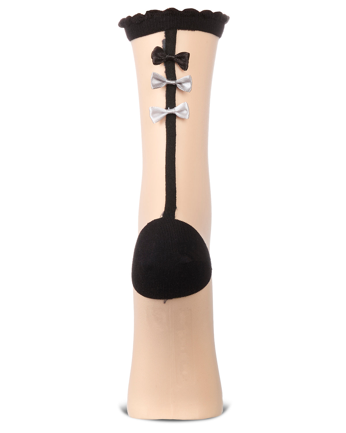 Women's Triple Bow Back Sheer Crew Socks : Color: Black