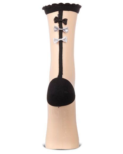 Women's Triple Bow Back Sheer Crew Socks : Color: Black