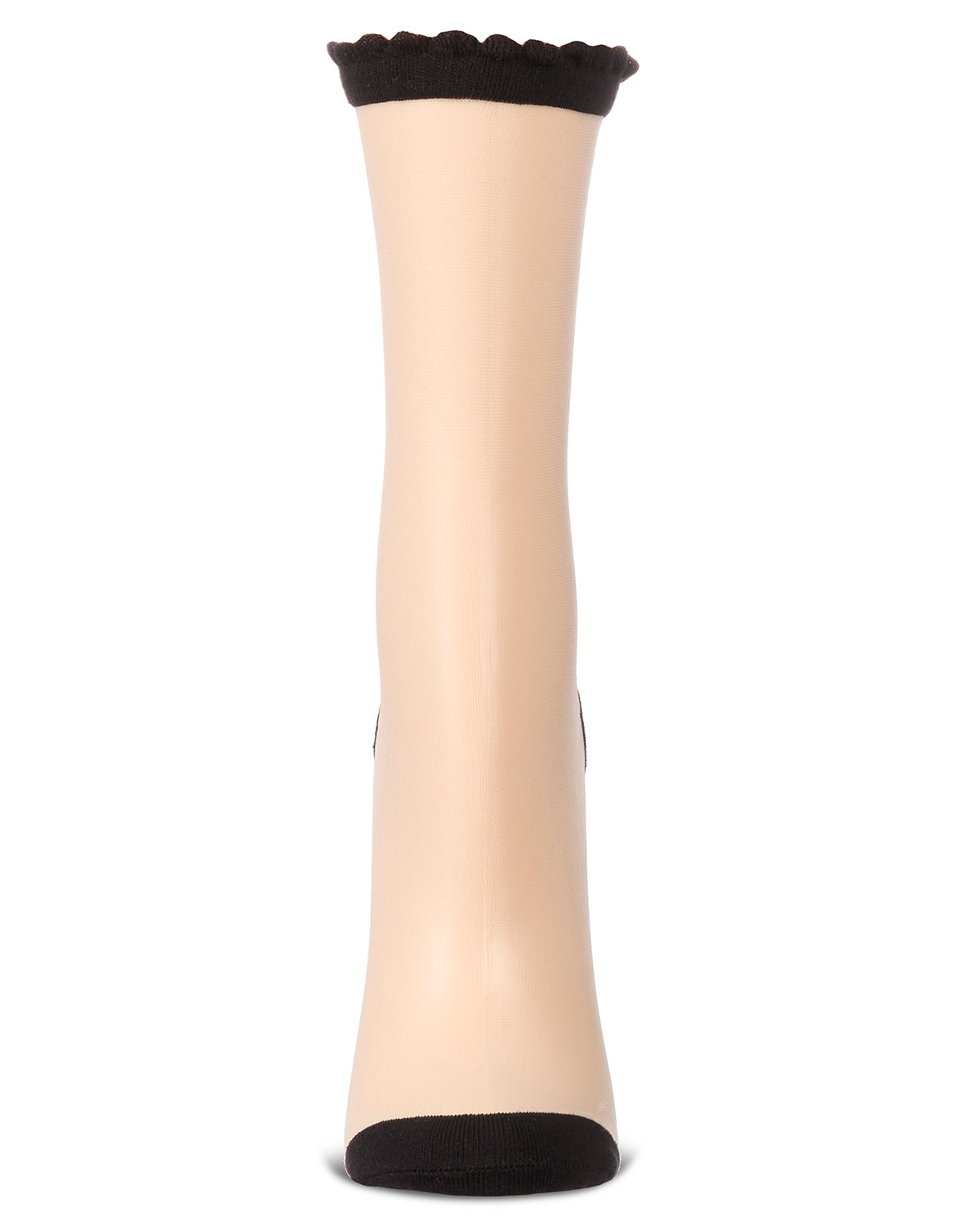 Women's Triple Bow Back Sheer Crew Socks : Color: Black