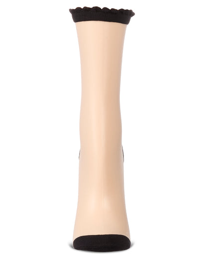 Women's Triple Bow Back Sheer Crew Socks : Color: Black