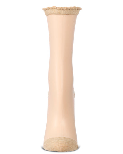 Women's Triple Bow Back Sheer Crew Socks : Color: Black