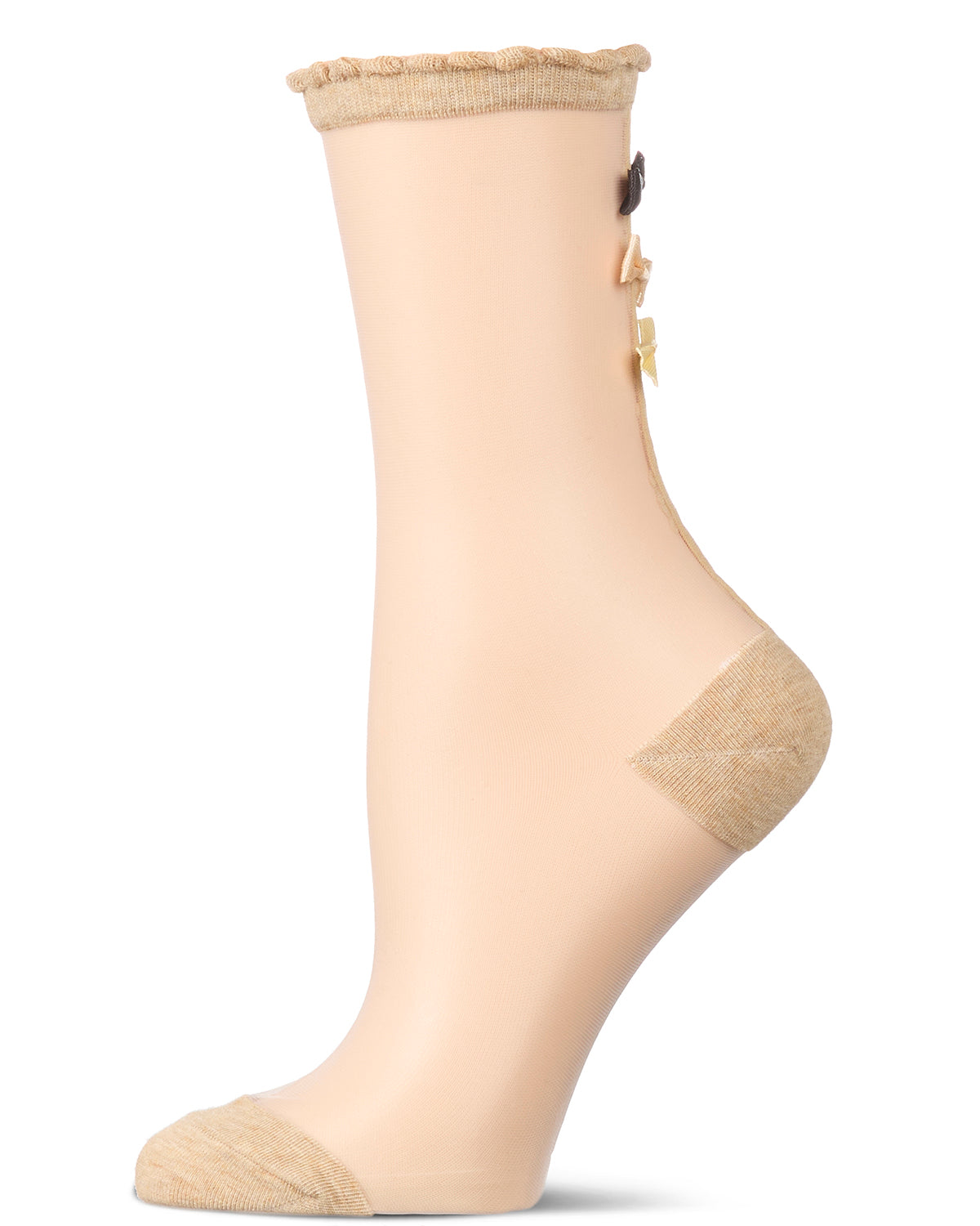 Women's Triple Bow Back Sheer Crew Socks : Color: Black
