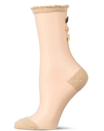 Women's Triple Bow Back Sheer Crew Socks : Color: Black