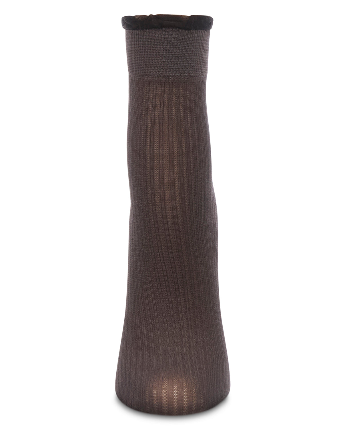 Women's Sheer Ruffle Cuff Ribbed Crew Sock : Color: Brown