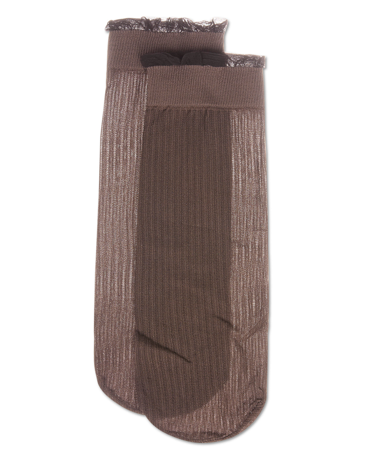 Women's Sheer Ruffle Cuff Ribbed Crew Sock : Color: Brown
