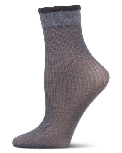 Women's Sheer Ruffle Cuff Ribbed Crew Sock : Color: Charcoal Gray