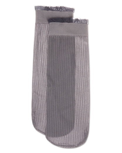 Women's Sheer Ruffle Cuff Ribbed Crew Sock : Color: Brown