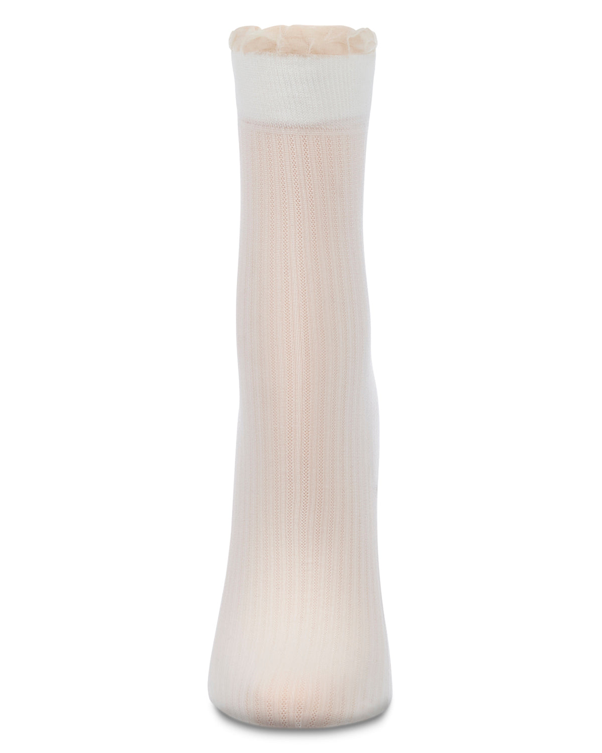 Women's Sheer Ruffle Cuff Ribbed Crew Sock : Color: Brown