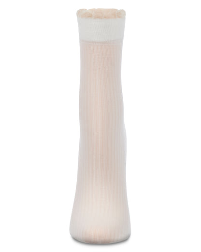Women's Sheer Ruffle Cuff Ribbed Crew Sock : Color: Brown