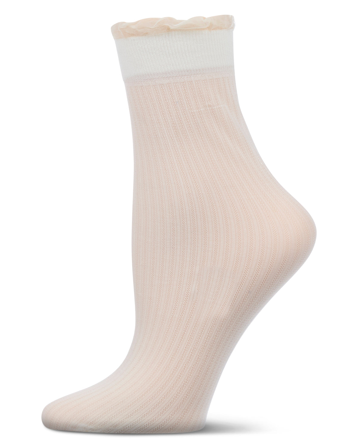 Women's Sheer Ruffle Cuff Ribbed Crew Sock : Color: Ivory