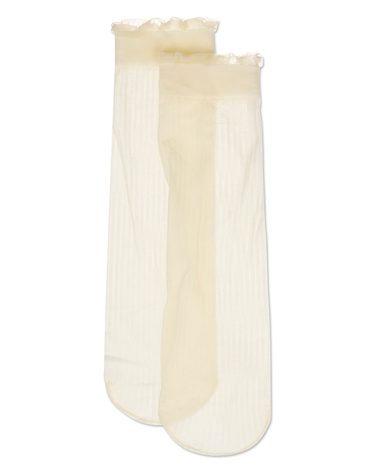 Women's Sheer Ruffle Cuff Ribbed Crew Sock : Color: Brown